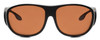Front View of Foster Grant Shield Unisex Round 60mm Fitover Sunglasses Matte Black/Amber Brown