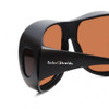 Close Up View of Foster Grant Shield Unisex Round 60mm Fitover Sunglasses Matte Black/Amber Brown