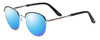 Profile View of Scott&Zelda SZ7429 Designer Polarized Sunglasses with Custom Cut Blue Mirror Lenses in Satin Black Silver Glitter Tips Unisex Round Full Rim Metal 50 mm