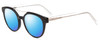 Profile View of Scott&Zelda SZ7431 Designer Polarized Sunglasses with Custom Cut Blue Mirror Lenses in Gloss Black Silver Crystal Tips Unisex Oval Full Rim Acetate 50 mm
