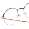 Close Up View of Scott&Zelda SZ7455 Designer Single Vision Prescription Rx Eyeglasses in Burgundy Red Silver Ladies Round Semi-Rimless Metal 48 mm