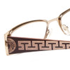 Close Up View of Calabria Opti Clear 3413 Rectangle Designer Reading Glasses Gold Brown Tan 52 mm