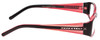 Side View of Calabria Opti Clear 3485 Designer Blue Light Blocking Eyeglasses in Black Red Crystals Ladies Rectangle Full Rim Acetate 51 mm