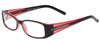Profile View of Calabria Opti Clear 3485 Designer Blue Light Blocking Eyeglasses in Black Red Crystals Ladies Rectangle Full Rim Acetate 51 mm