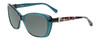 Profile View of Bebe BB7141-471 Designer Polarized Sunglasses with Custom Cut Smoke Grey Lenses in Crystal Teal Blue Green Tortoise Brown Gold Ladies Cateye Full Rim Acetate 57 mm