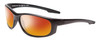 Profile View of Smith Optics Chamber Designer Polarized Sunglasses with Custom Cut Red Mirror Lenses in Matte Black Unisex Wrap Full Rim Acetate 65 mm
