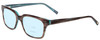 Profile View of Jones New York J753 Designer Progressive Lens Blue Light Blocking Eyeglasses in Brown Marble Crystal Azure Blue Unisex Square Full Rim Acetate 52 mm with Blue Light Zone functionality illustration laid over the lens