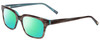 Profile View of Jones New York J753 Designer Polarized Reading Sunglasses with Custom Cut Powered Green Mirror Lenses in Brown Marble Crystal Azure Blue Unisex Square Full Rim Acetate 52 mm