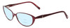 Profile View of Jones New York J475 Designer Progressive Lens Blue Light Blocking Eyeglasses in Burgundy Red Ladies Cateye Full Rim Metal 53 mm with Blue Light Zone functionality illustration laid over the lens