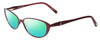 Profile View of Jones New York J475 Designer Polarized Reading Sunglasses with Custom Cut Powered Green Mirror Lenses in Burgundy Red Ladies Cateye Full Rim Metal 53 mm