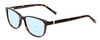 Profile View of Jones New York J759 Designer Progressive Lens Blue Light Blocking Eyeglasses in Tortoise Havana Brown Gold Unisex Classic Full Rim Acetate 52 mm with Blue Light Zone functionality illustration laid over the lens