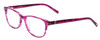 Profile View of Jones New York J759 Designer Progressive Lens Blue Light Blocking Eyeglasses in Pink Crystal Stripe Ladies Classic Full Rim Acetate 52 mm with Blue Light Zone functionality illustration laid over the lens