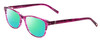 Profile View of Jones New York J759 Designer Polarized Reading Sunglasses with Custom Cut Powered Green Mirror Lenses in Pink Crystal Stripe Ladies Classic Full Rim Acetate 52 mm