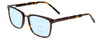 Profile View of Jones New York J529 Designer Progressive Lens Blue Light Blocking Eyeglasses in Tortoise Havana Brown Gold Unisex Square Full Rim Metal 53 mm with Blue Light Zone functionality illustration laid over the lens