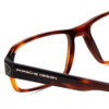 Close Up View of Porsche Designs P8215-B Designer Progressive Lens Prescription Rx Eyeglasses in Havana Tortoise Brown Gold Carbon Fiber Unisex Square Full Rim Acetate 55 mm