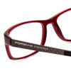 Close Up View of Porsche Designs P8243-C Designer Single Vision Prescription Rx Eyeglasses in Crystal Cherry Red Matte Black Unisex Oval Full Rim Acetate 54 mm