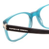 Close Up View of Porsche Designs P8250-C Designer Single Vision Prescription Rx Eyeglasses in Crystal Azure Aqua Blue Black Unisex Oval Full Rim Acetate 55 mm