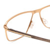 Close Up View of Porsche Designs P8285-B Designer Reading Eye Glasses with Custom Cut Powered Lenses in Satin Gold Black Unisex Square Full Rim Titanium 56 mm