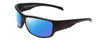Profile View of Smith Optics Frontman Designer Polarized Sunglasses with Custom Cut Blue Mirror Lenses in Matte Black Unisex Wrap Full Rim Acetate 61 mm