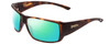 Profile View of Smith Optics Guides Choice Designer Polarized Reading Sunglasses with Custom Cut Powered Green Mirror Lenses in Matte Tortoise Havana Gold Unisex Rectangle Full Rim Acetate 63 mm