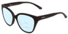 Profile View of Smith Optics Era Designer Progressive Lens Blue Light Blocking Eyeglasses in Matte Black Ladies Cateye Full Rim Acetate 55 mm with Blue Light Zone functionality illustration laid over the lens