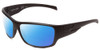 Profile View of Smith Optics Frontman Designer Polarized Reading Sunglasses with Custom Cut Powered Blue Mirror Lenses in Matte Black Unisex Wrap Full Rim Acetate 65 mm
