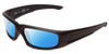 Profile View of Smith Optics Hudson Designer Polarized Sunglasses with Custom Cut Blue Mirror Lenses in Black Unisex Rectangle Full Rim Acetate 59 mm