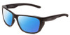 Profile View of Smith Optics Longfin Elite Designer Polarized Reading Sunglasses with Custom Cut Powered Blue Mirror Lenses in Matte Black Unisex Wrap Full Rim Acetate 59 mm