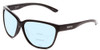 Profile View of Smith Optics Monterey Designer Progressive Lens Blue Light Blocking Eyeglasses in Gloss Black Ladies Cateye Full Rim Acetate 58 mm with Blue Light Zone functionality illustration laid over the lens