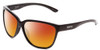 Profile View of Smith Optics Monterey Designer Polarized Sunglasses with Custom Cut Red Mirror Lenses in Gloss Black Ladies Cateye Full Rim Acetate 58 mm
