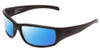 Profile View of Smith Optics Prospect Elite Designer Polarized Reading Sunglasses with Custom Cut Powered Blue Mirror Lenses in Black Unisex Wrap Full Rim Acetate 60 mm