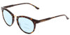 Profile View of Smith Optics Questa Designer Progressive Lens Blue Light Blocking Eyeglasses in Vintage Tortoise Havana Brown Gold Ladies Round Full Rim Acetate 50 mm with Blue Light Zone functionality illustration laid over the lens
