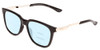 Profile View of Smith Optics Roam Designer Progressive Lens Blue Light Blocking Eyeglasses in Gloss Black Silver Unisex Classic Full Rim Acetate 53 mm with Blue Light Zone functionality illustration laid over the lens