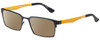 Profile View of Eyebobs Protractor Designer Polarized Sunglasses with Custom Cut Amber Brown Lenses in Gun Metal Black Mustard Yellow Unisex Square Full Rim Metal 54 mm