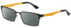 Profile View of Eyebobs Protractor Designer Polarized Reading Sunglasses with Custom Cut Powered Smoke Grey Lenses in Gun Metal Black Mustard Yellow Unisex Square Full Rim Metal 54 mm