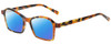Profile View of Eyebobs Sparkler Designer Polarized Sunglasses with Custom Cut Blue Mirror Lenses in Light Tortoise Havana Brown Gold Crystal Ladies Square Full Rim Acetate 49 mm