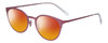 Profile View of Eyebobs Jim Dandy Designer Polarized Sunglasses with Custom Cut Red Mirror Lenses in Satin Fuchsia Pink Purple Unisex Round Full Rim Metal 50 mm
