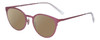 Profile View of Eyebobs Jim Dandy Designer Polarized Sunglasses with Custom Cut Amber Brown Lenses in Satin Fuchsia Pink Purple Unisex Round Full Rim Metal 50 mm