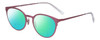 Profile View of Eyebobs Jim Dandy Designer Polarized Reading Sunglasses with Custom Cut Powered Green Mirror Lenses in Satin Fuchsia Pink Purple Unisex Round Full Rim Metal 50 mm