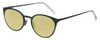 Profile View of Eyebobs Jim Dandy Designer Polarized Reading Sunglasses with Custom Cut Powered Sun Flower Yellow Lenses in Satin Forest Green Crystal Unisex Round Full Rim Metal 50 mm
