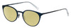 Profile View of Eyebobs Jim Dandy Designer Polarized Reading Sunglasses with Custom Cut Powered Sun Flower Yellow Lenses in Satin Navy Blue Crystal Unisex Round Full Rim Metal 50 mm