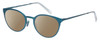 Profile View of Eyebobs Jim Dandy Designer Polarized Sunglasses with Custom Cut Amber Brown Lenses in Satin Teal Blue Crystal Unisex Round Full Rim Metal 50 mm