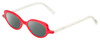 Profile View of Eyebobs Peep Show Designer Polarized Sunglasses with Custom Cut Smoke Grey Lenses in Red Crystal White Marble Ladies Cateye Full Rim Acetate 46 mm