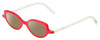 Profile View of Eyebobs Peep Show Designer Polarized Reading Sunglasses with Custom Cut Powered Amber Brown Lenses in Red Crystal White Marble Ladies Cateye Full Rim Acetate 46 mm