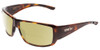 Profile View of Smith Optics Guides Choice Designer Polarized Reading Sunglasses with Custom Cut Powered Sun Flower Yellow Lenses in Tortoise Havana Brown Gold Mens Wrap Full Rim Acetate 62 mm