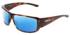 Profile View of Smith Optics Guides Choice Designer Polarized Reading Sunglasses with Custom Cut Powered Blue Mirror Lenses in Tortoise Havana Brown Gold Mens Wrap Full Rim Acetate 62 mm