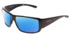 Profile View of Smith Optics Guides Choice Designer Polarized Sunglasses with Custom Cut Blue Mirror Lenses in Gloss Black Mens Wrap Full Rim Acetate 62 mm