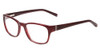 Profile View of Jones New York J748 Designer Progressive Lens Blue Light Blocking Eyeglasses in Ruby Crystal Red Silver Unisex Oval Full Rim Acetate 51 mm with Blue Light Zone functionality illustration laid over the lens