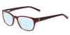 Profile View of Jones New York J748 Designer Progressive Lens Blue Light Blocking Eyeglasses in Ruby Crystal Red Silver Unisex Oval Full Rim Acetate 51 mm with Blue Light Zone functionality illustration laid over the lens