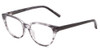 Profile View of Jones New York J760 Designer Progressive Lens Blue Light Blocking Eyeglasses in Grey Marble Horn Unisex Cateye Full Rim Acetate 53 mm with Blue Light Zone functionality illustration laid over the lens
